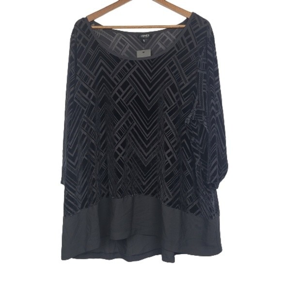 Jones New York NWT Black Semi Sheer Velvet Burn Out Detail Tunic Shirt Size 3X - Picture 1 of 15